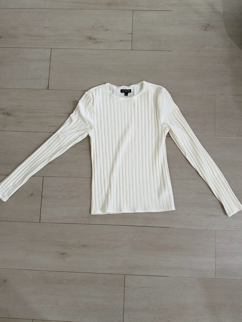 J. Crew Women's Cream Ribbed Long-Sleeve Crewneck Long Sleeve Shirt NWOT